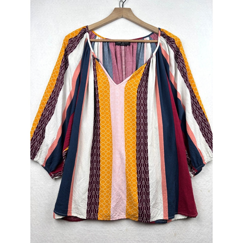 Lane Bryant Blouse Womens 26 28 V Neck Striped Boho